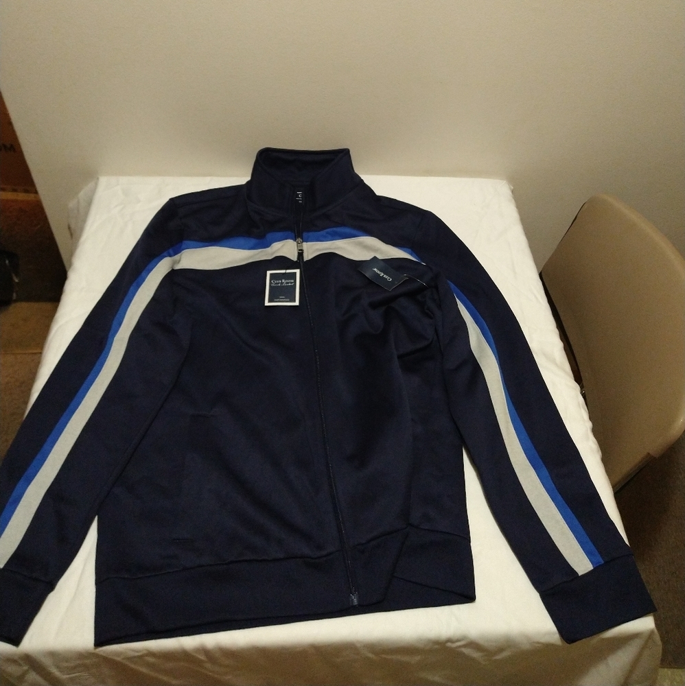 Club Room Blue Crossbody Stripe Track Jacket - Picture 6 of 12